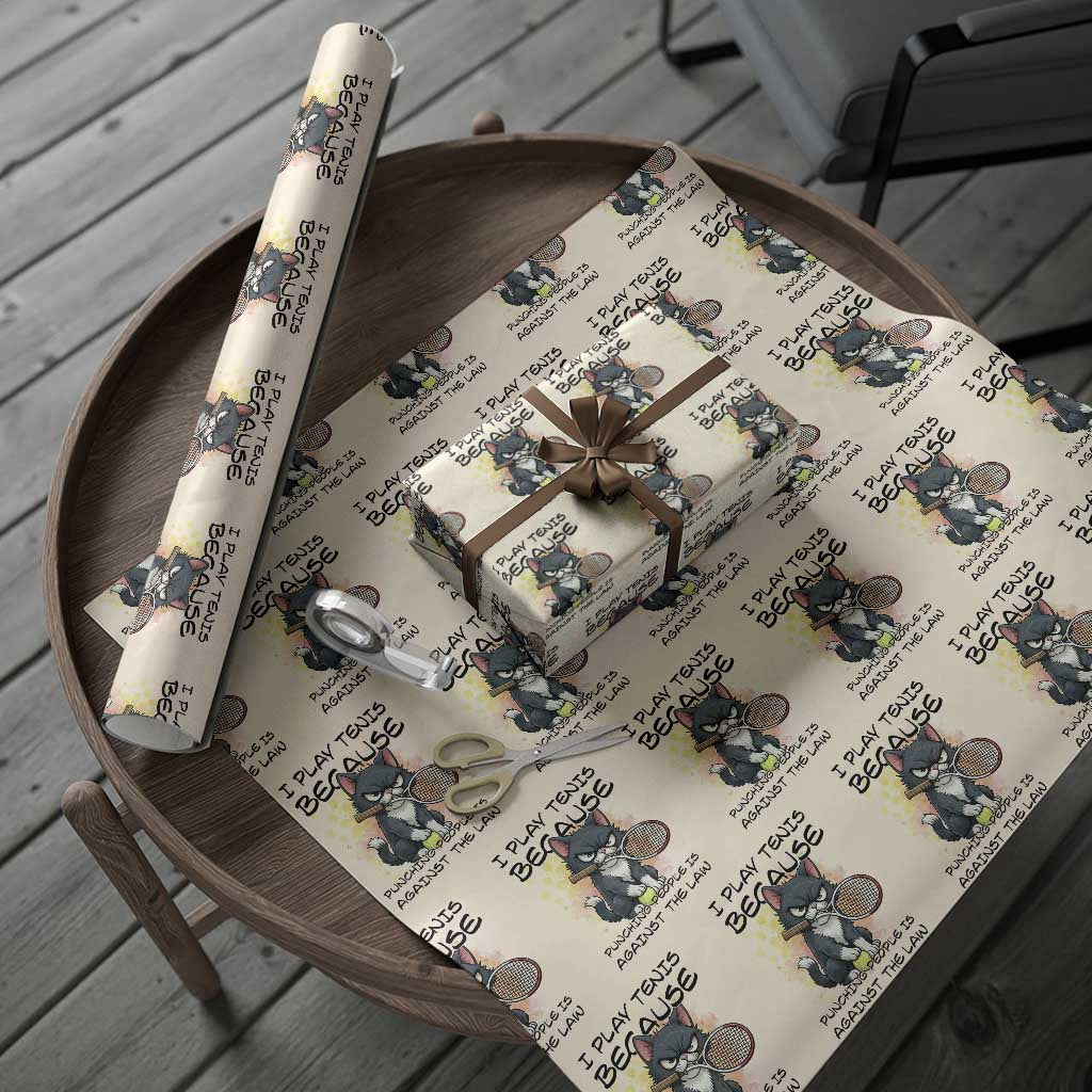 Funny Cat Plays Tennis Wrapping Paper Roll Because Punching People Is Against The Law TS12 Beige Print Your Wear
