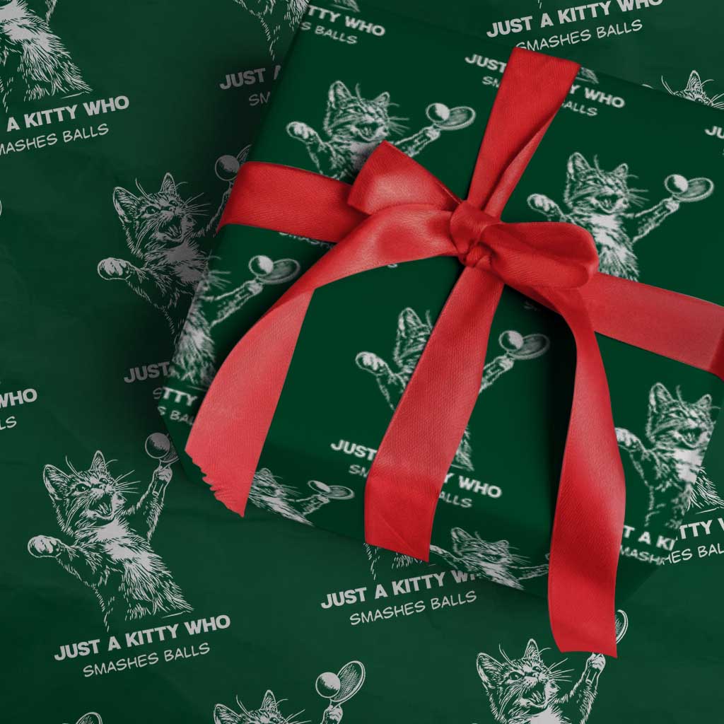 Funny Cat Plays Tennis Wrapping Paper Roll Just A Kitty Who Smashes Balls TS12 Green Print Your Wear