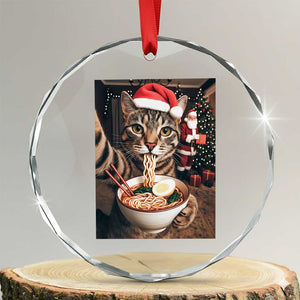 Funny Cat Ramen Selfie With Santa Christmas Crystal Glass Ornament TS14 Transparent Glass 3'' Circle Print Your Wear