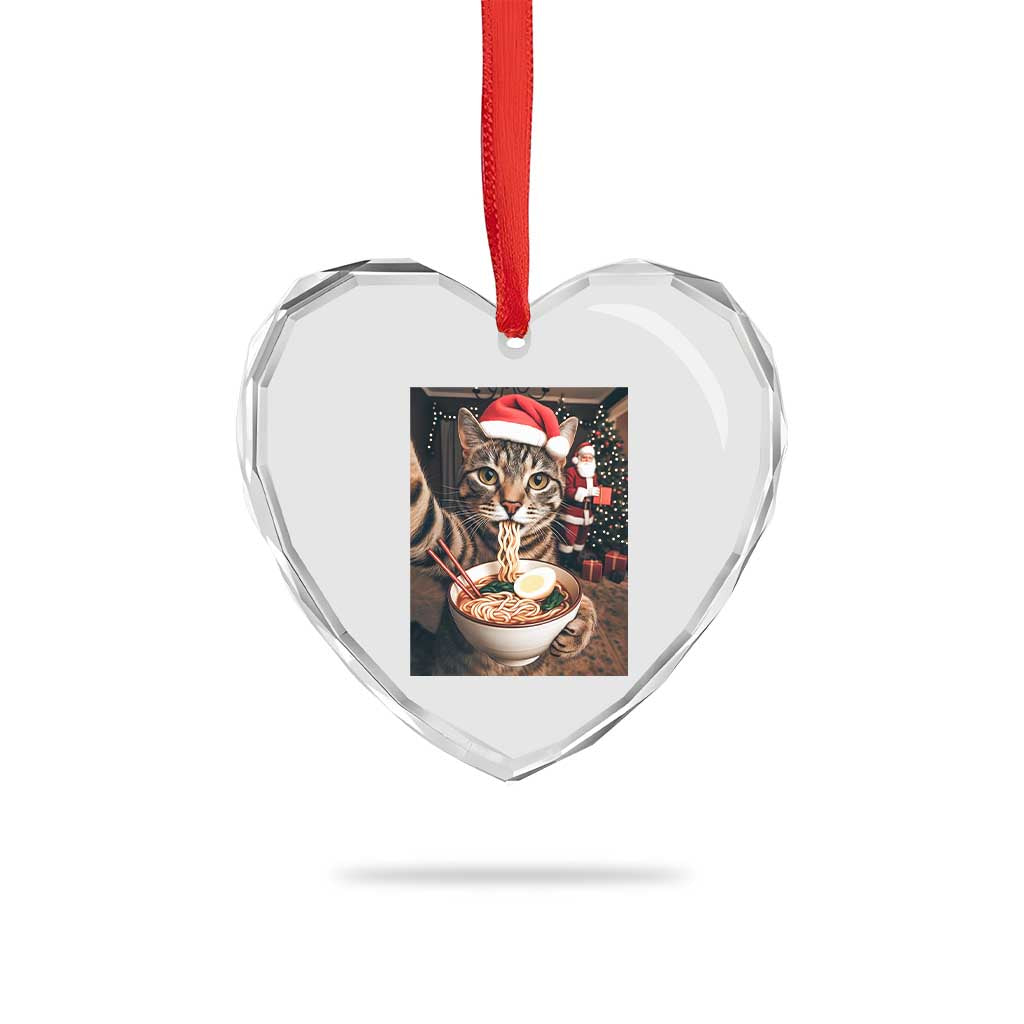 Funny Cat Ramen Selfie With Santa Christmas Heart Crystal Glass Ornament TS14 Print Your Wear