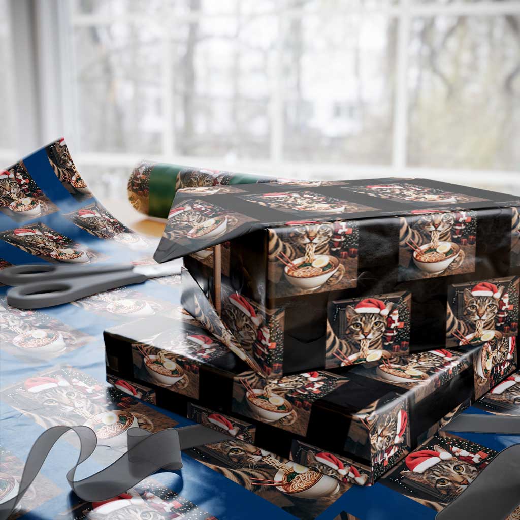Funny Cat Ramen Selfie With Santa Christmas Wrapping Paper Roll TS14 Black Print Your Wear