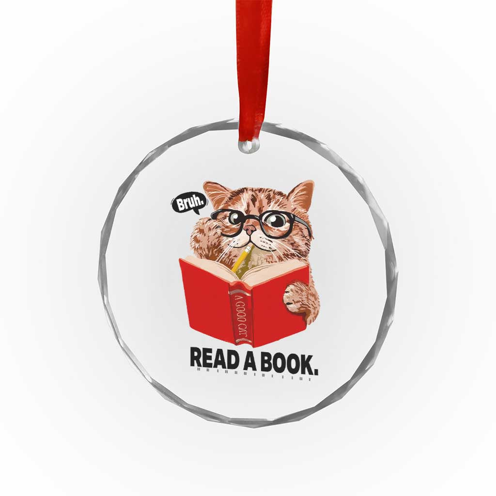 Funny Cat Reading Crystal Glass Ornament Book Lover TS14 Print Your Wear