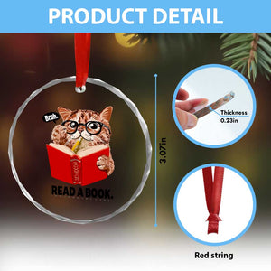 Funny Cat Reading Crystal Glass Ornament Book Lover TS14 Print Your Wear
