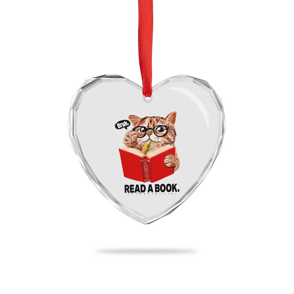 Funny Cat Reading Heart Crystal Glass Ornament Book Lover TS14 Print Your Wear