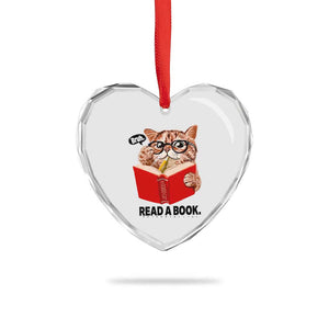 Funny Cat Reading Heart Crystal Glass Ornament Book Lover TS14 Print Your Wear