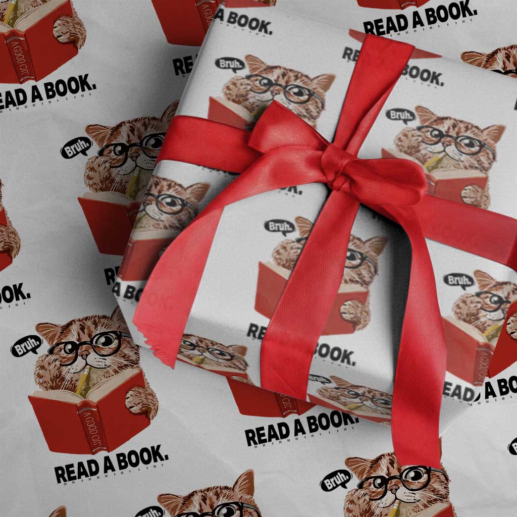 Funny Cat Reading Wrapping Paper Roll Book Lover TS14 White Print Your Wear