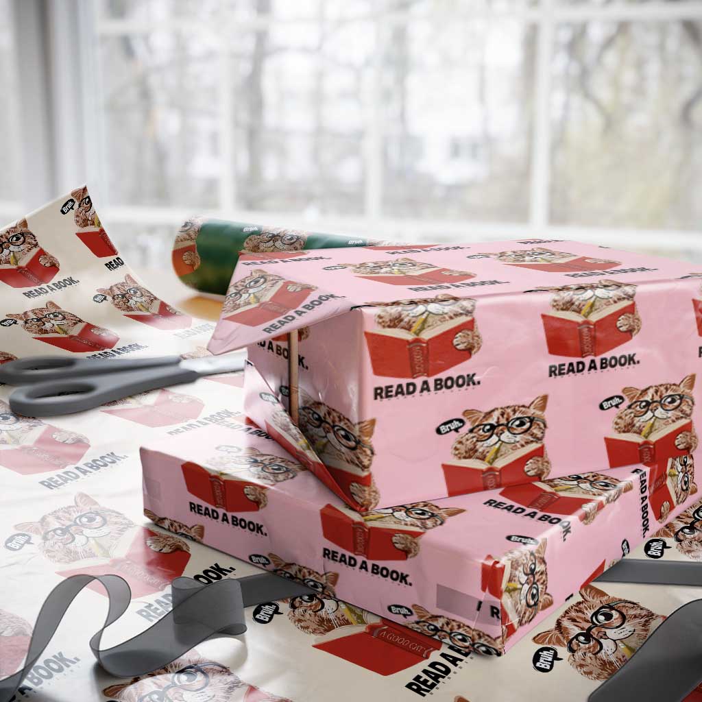 Funny Cat Reading Wrapping Paper Roll Book Lover TS14 Light Pink Print Your Wear