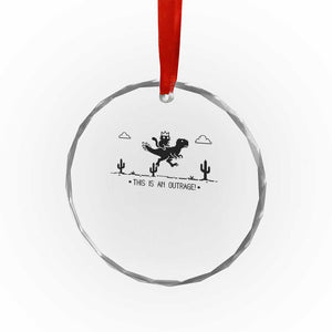 Funny Cat Riding Dinosaur Pixel Retro Crystal Glass Ornament This Is An Outrage