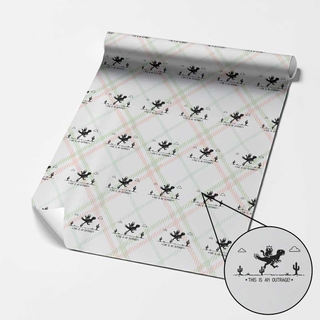 Funny Cat Riding Dinosaur Pixel Retro Wrapping Paper Roll This Is An Outrage