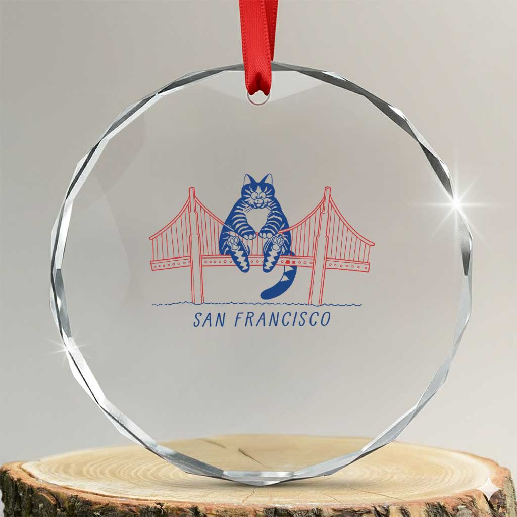Funny Cat San Francisco Golden Gate Crystal Glass Ornament TS14 Transparent Glass 3'' Circle Print Your Wear