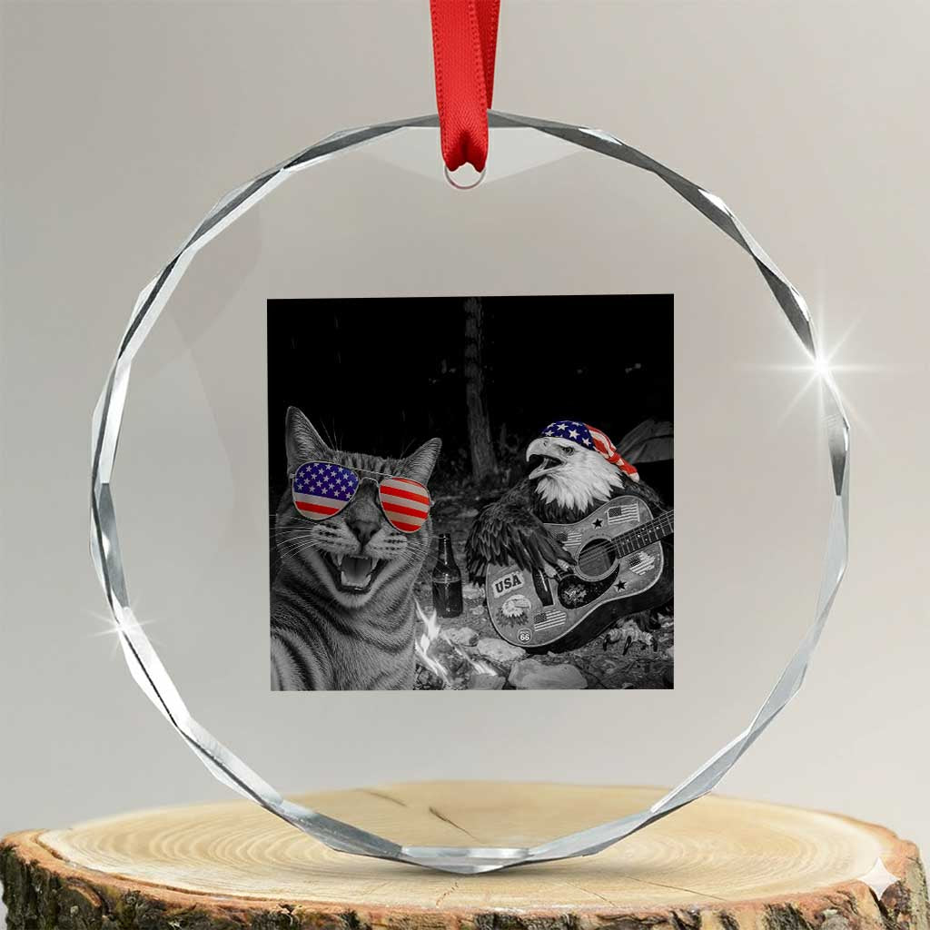 Funny Cat Selfie 4th of July Crystal Glass Ornament Patriotic Eagle American Flag Gift TS14 Transparent Glass 3'' Circle Print Your Wear