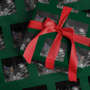 Funny Cat Selfie 4th of July Wrapping Paper Roll Patriotic Eagle American Flag Gift TS14 Green Print Your Wear
