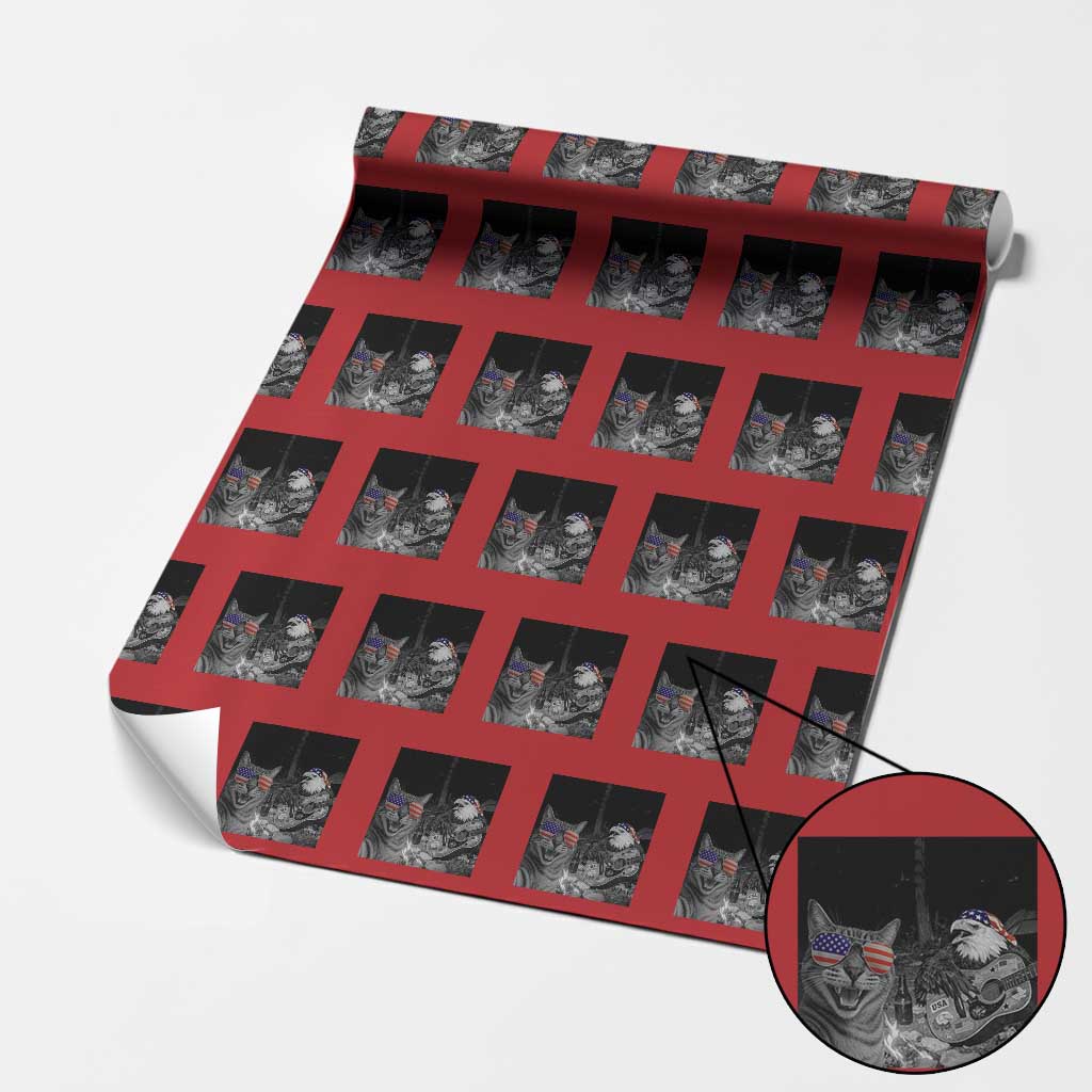 Funny Cat Selfie 4th of July Wrapping Paper Roll Patriotic Eagle American Flag Gift TS14 Red Print Your Wear