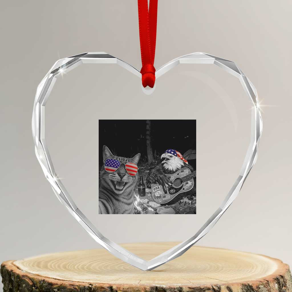 Funny Cat Selfie 4th of July Heart Crystal Glass Ornament Patriotic Eagle American Flag Gift TS14 Transparent Glass 3'' Heart Print Your Wear