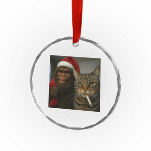 Funny Cat Selfie Bigfoot Christmas Sasquatch Crystal Glass Ornament TS14 Print Your Wear