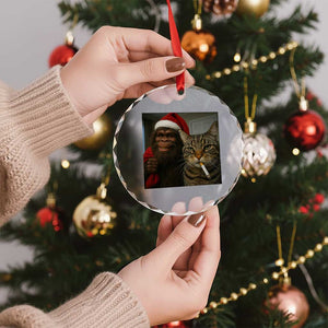 Funny Cat Selfie Bigfoot Christmas Sasquatch Crystal Glass Ornament TS14 Print Your Wear