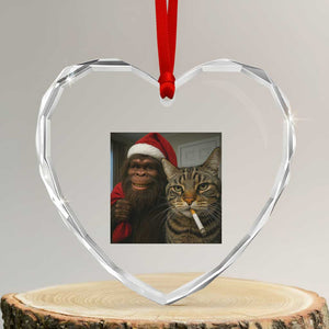 Funny Cat Selfie Bigfoot Christmas Sasquatch Heart Crystal Glass Ornament TS14 Transparent Glass 3'' Heart Print Your Wear