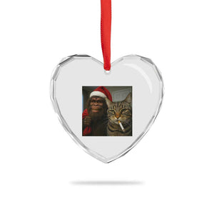 Funny Cat Selfie Bigfoot Christmas Sasquatch Heart Crystal Glass Ornament TS14 Print Your Wear