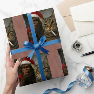 Funny Cat Selfie Bigfoot Xmas Sasquatch Wrapping Paper Roll TS14 Mocha Print Your Wear