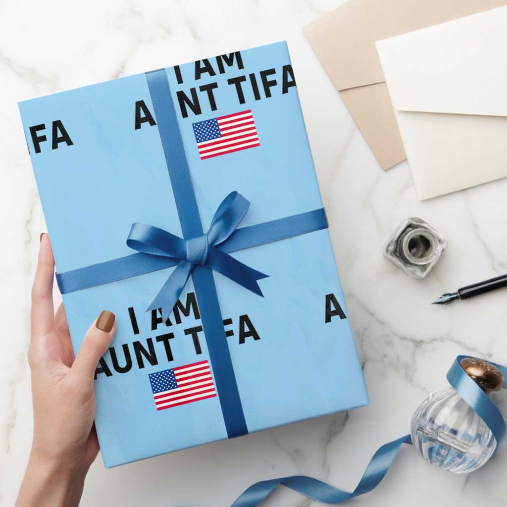 Funny Cat Selfie Bigfoot Xmas Sasquatch Wrapping Paper Roll Sarcastic Political Meme American Flag TS02 Light Blue Print Your Wear