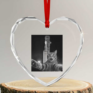 Funny Cat Selfie Lunar Mission 2026 Heart Crystal Glass Ornament TS14 Transparent Glass 3'' Heart Print Your Wear