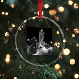 Funny Cat Selfie with Bigfoot Crystal Glass Ornament Back To The Moon Mission 2026 TS14 Print Your Wear