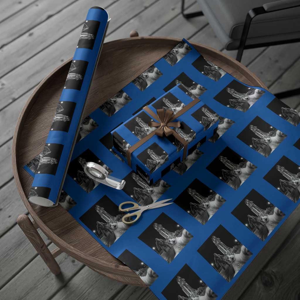 Funny Cat Selfie with Bigfoot Wrapping Paper Roll Back To The Moon Mission 2026 TS14 Blue Print Your Wear