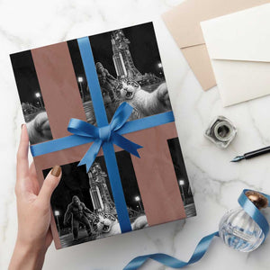 Funny Cat Selfie with Bigfoot Wrapping Paper Roll Back To The Moon Mission 2026 TS14 Mocha Print Your Wear