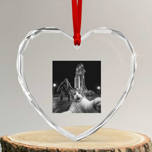 Funny Cat Selfie with Bigfoot Heart Crystal Glass Ornament Back To The Moon Mission 2026 TS14 Transparent Glass 3'' Heart Print Your Wear