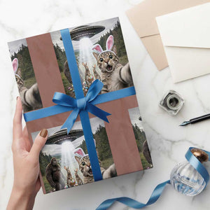 Funny Cat Selfie with Easter Bunny Bigfoot UFO Wrapping Paper Roll TS11 Mocha Print Your Wear
