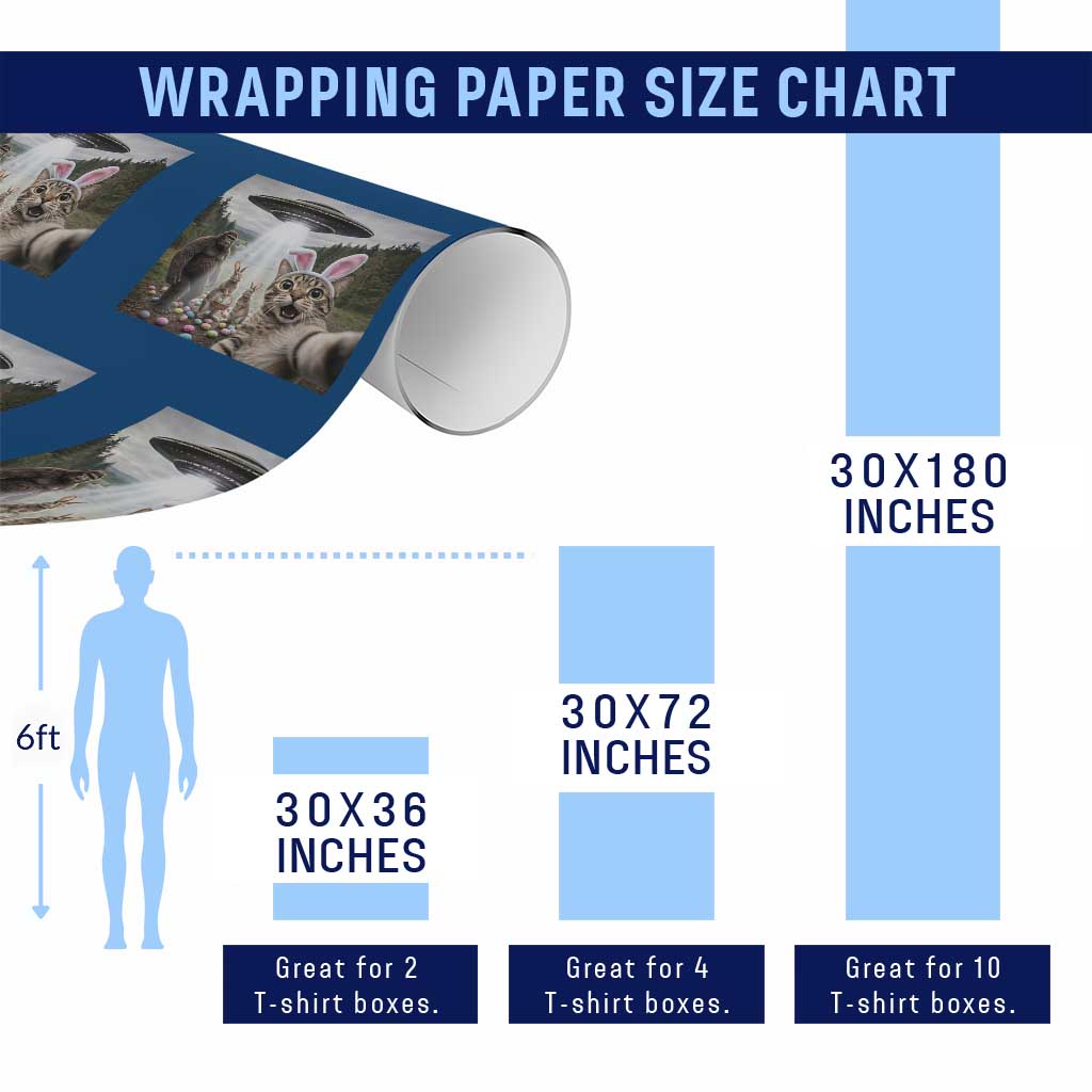 Funny Cat Selfie with Easter Bunny Bigfoot UFO Wrapping Paper Roll TS11 Print Your Wear