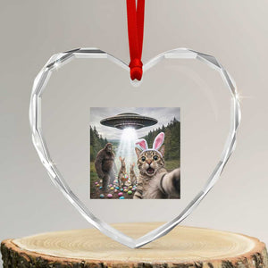 Funny Cat Selfie with Easter Bunny Bigfoot UFO Heart Crystal Glass Ornament TS11 Transparent Glass 3'' Heart Print Your Wear