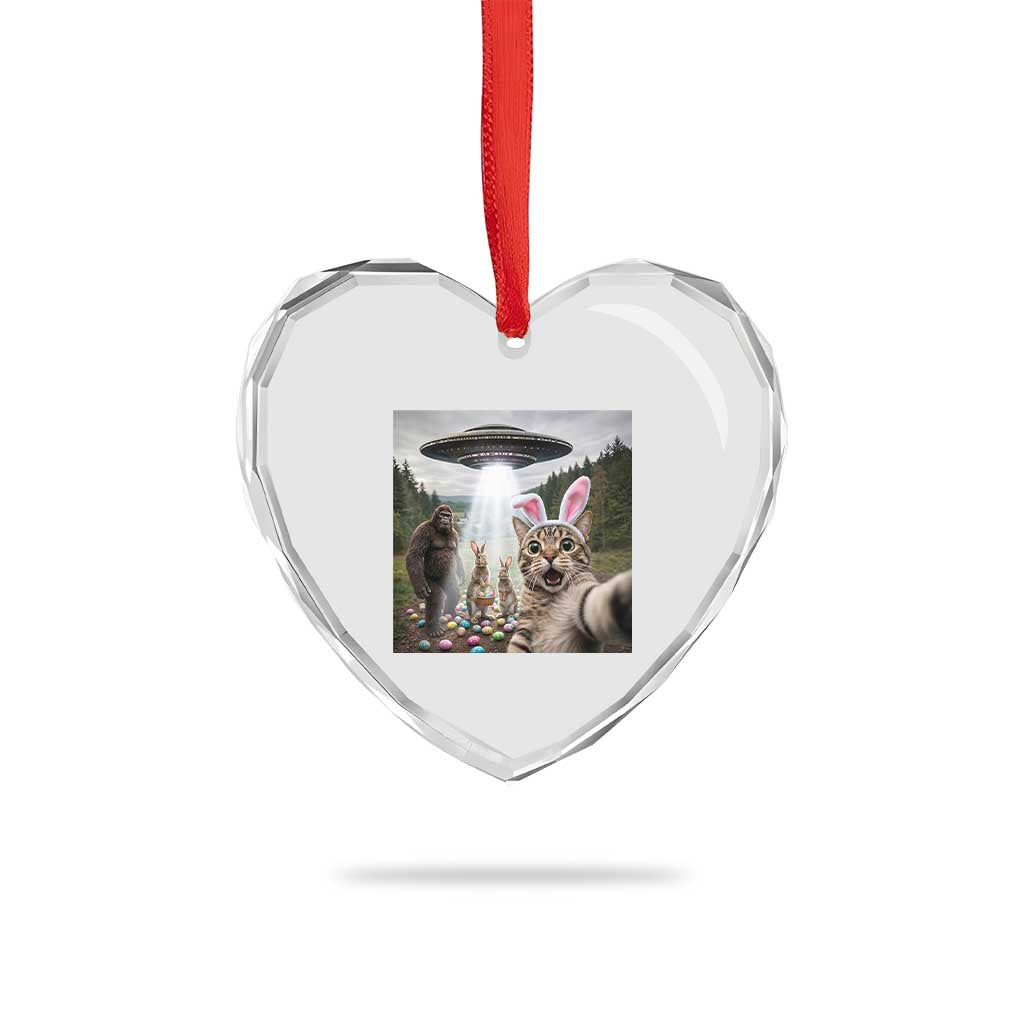 Funny Cat Selfie with Easter Bunny Bigfoot UFO Heart Crystal Glass Ornament TS11 Print Your Wear
