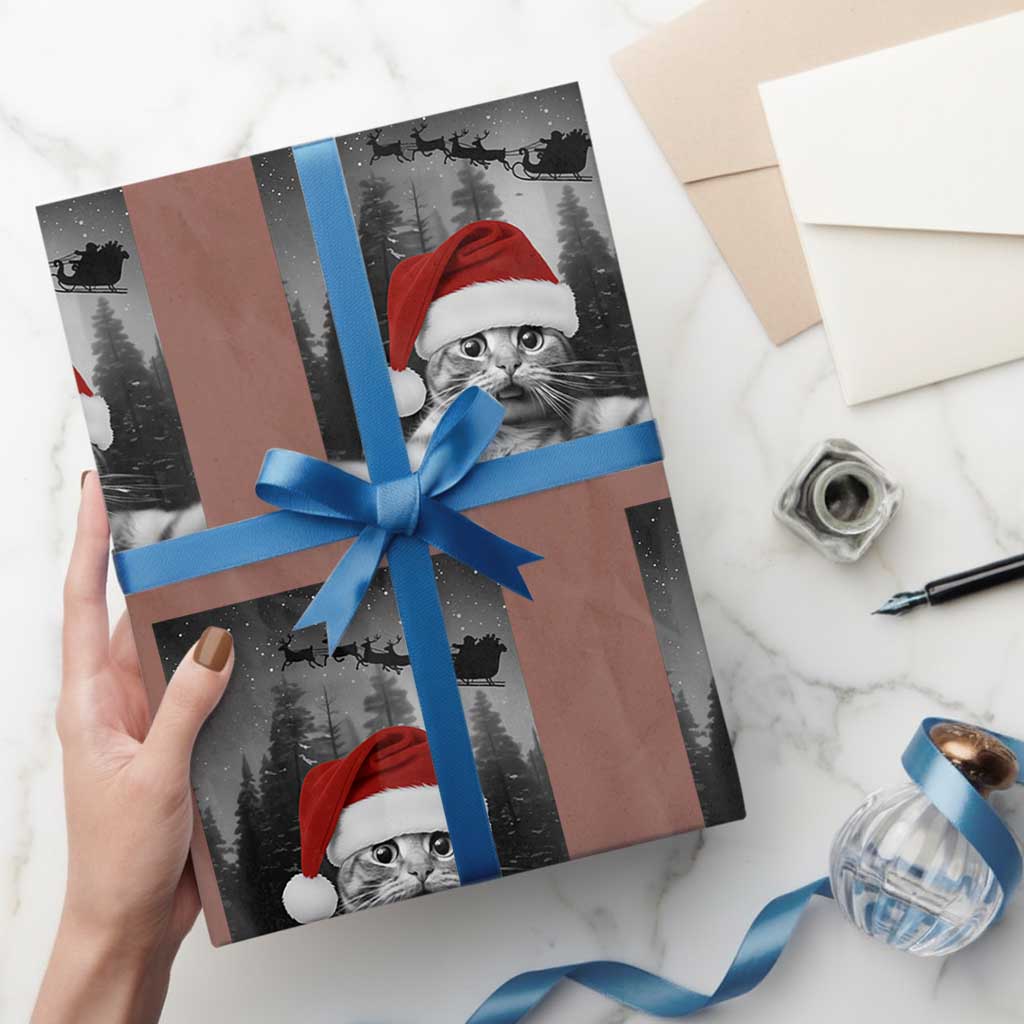 Funny Cat Selfie With Santas Sleigh Christmas Wrapping Paper Roll TS11 Mocha Print Your Wear