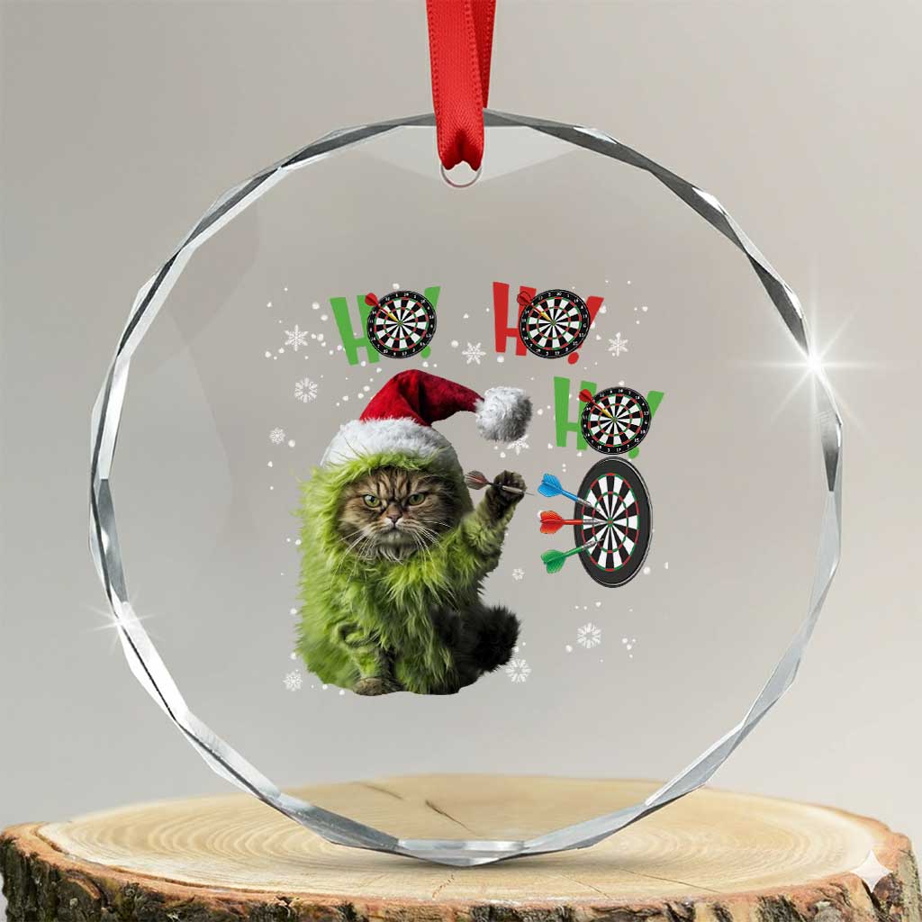 Funny Cat Throwing Dart Ho Ho Ho Crystal Glass Ornament Christmas Gift For Dart Player TS12 Transparent Glass 3'' Circle Print Your Wear