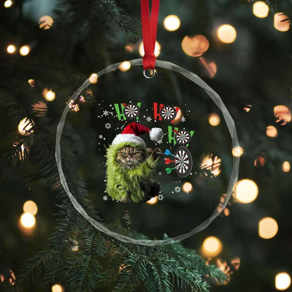 Funny Cat Throwing Dart Ho Ho Ho Crystal Glass Ornament Christmas Gift For Dart Player TS12 Print Your Wear