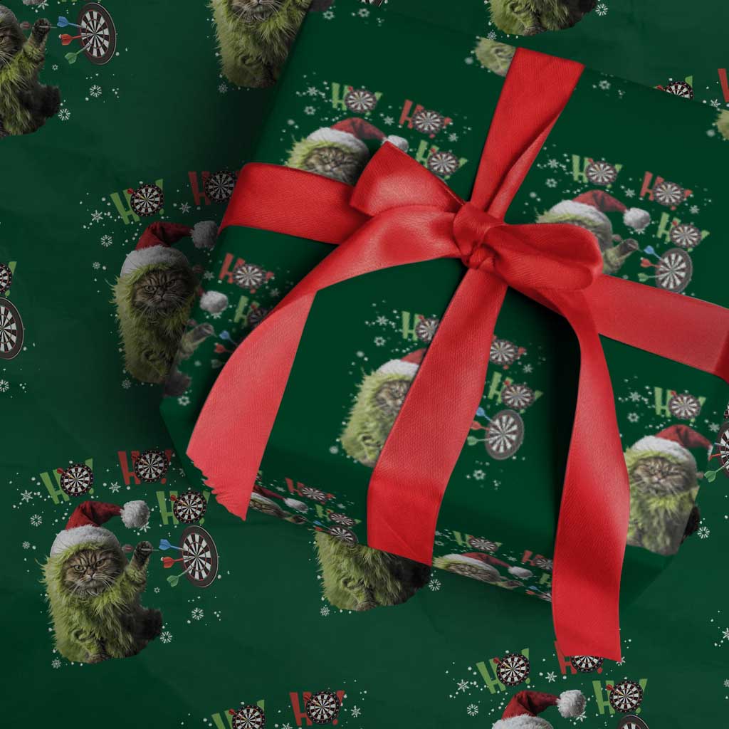 Funny Cat Throwing Dart Ho Ho Ho Wrapping Paper Roll Christmas Gift For Dart Player TS12 Green Print Your Wear
