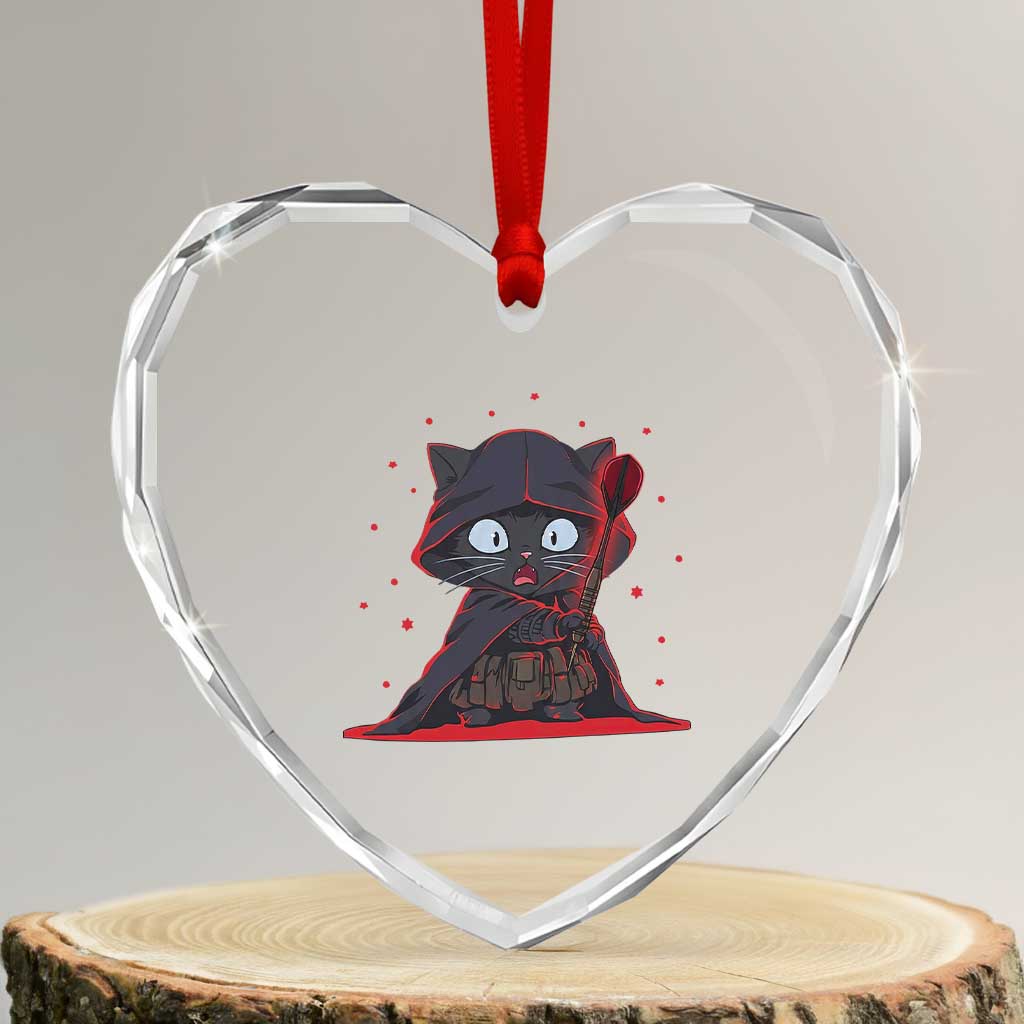 Funny Cat Vader Kitten Playing Darts Heart Crystal Glass Ornament Space Scifi Dartist Gift TS12 Transparent Glass 3'' Heart Print Your Wear