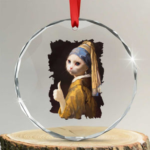Funny Cat With A Pearl Earring Parody Art Crystal Glass Ornament TS12 Transparent Glass 3'' Circle Print Your Wear