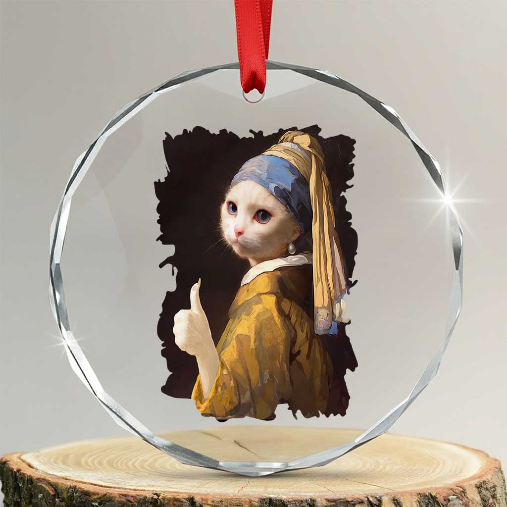 Funny Cat With A Pearl Earring Parody Art Crystal Glass Ornament TS12 Transparent Glass 3'' Circle Print Your Wear