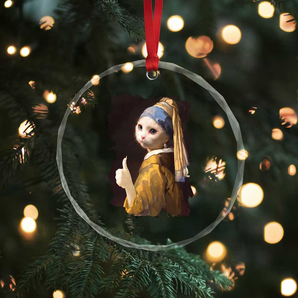 Funny Cat With A Pearl Earring Parody Art Crystal Glass Ornament TS12 Print Your Wear