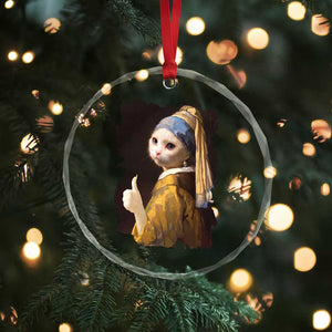 Funny Cat With A Pearl Earring Parody Art Crystal Glass Ornament TS12 Print Your Wear