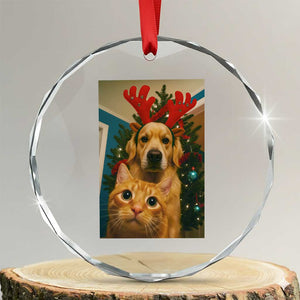 Funny Cat With Dog Selfie Christmas Crystal Glass Ornament Pet Lover Xmas Gift TS14 Transparent Glass 3'' Circle Print Your Wear