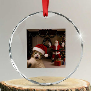 Funny Cat With Santa Selfie Christmas Crystal Glass Ornament TS14 Transparent Glass 3'' Circle Print Your Wear