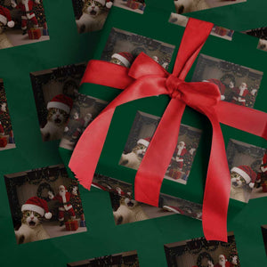 Funny Cat With Santa Selfie Christmas Wrapping Paper Roll TS14 Green Print Your Wear