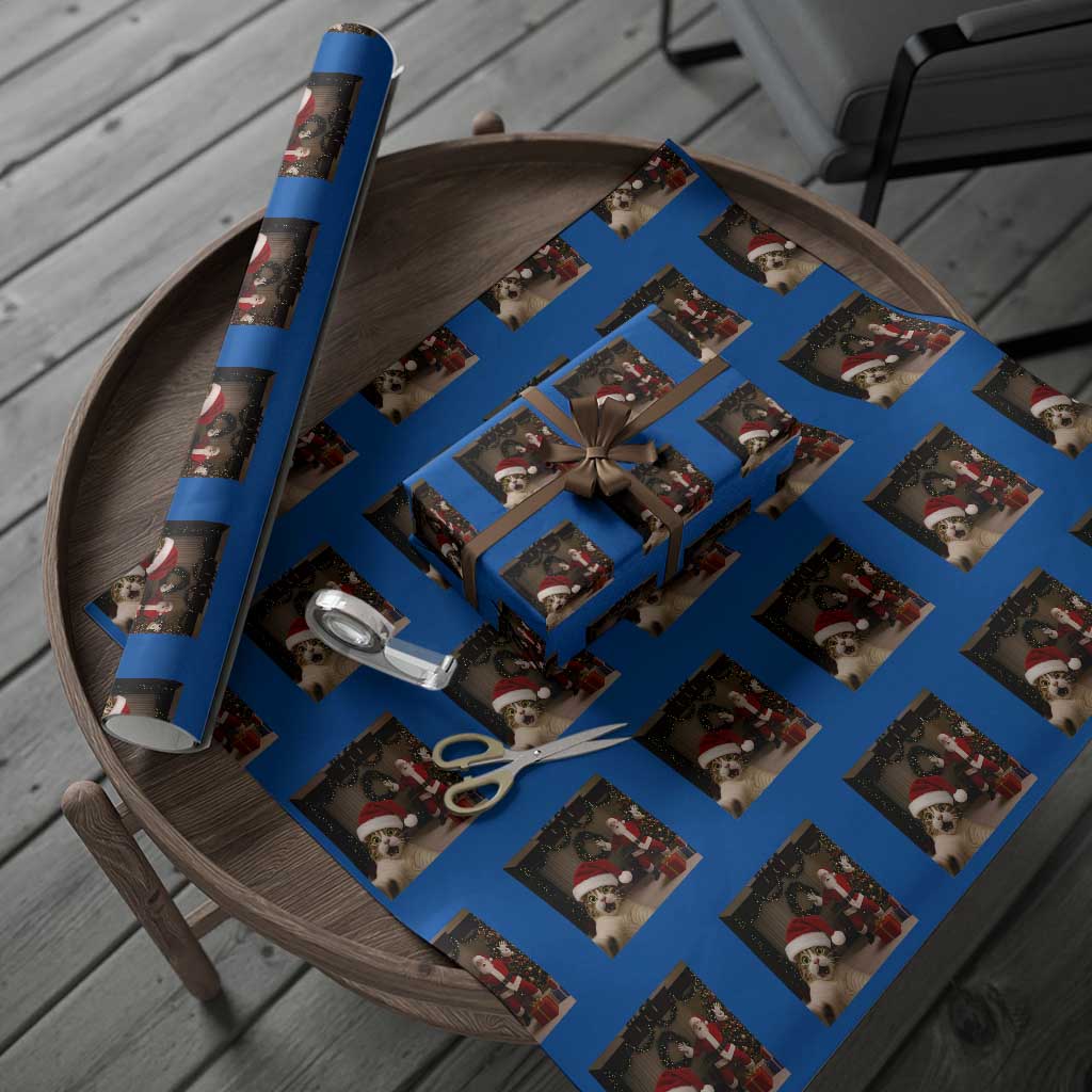Funny Cat With Santa Selfie Christmas Wrapping Paper Roll TS14 Blue Print Your Wear