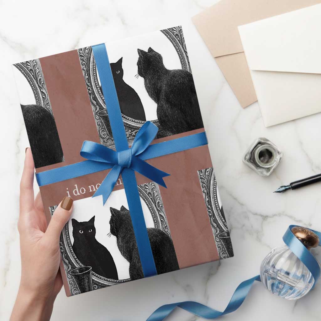 Funny Cat Wrapping Paper Roll I Do Not Think Therefore I Do Not Am Goth Emo Grunge Witchy TS10 Mocha Print Your Wear