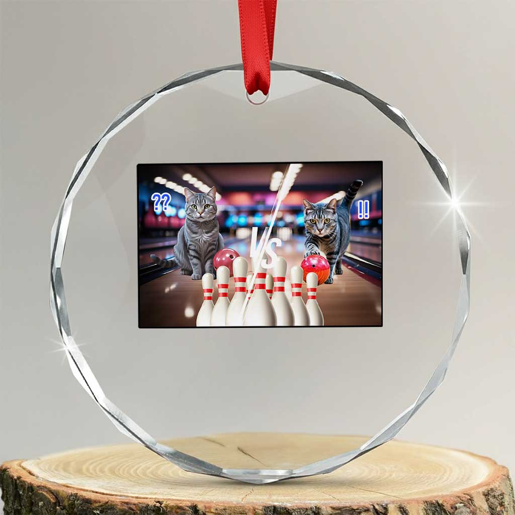Funny Cats Bowling Battle Crystal Glass Ornament Gift For Cat Lovers TS12 Transparent Glass 3'' Circle Print Your Wear