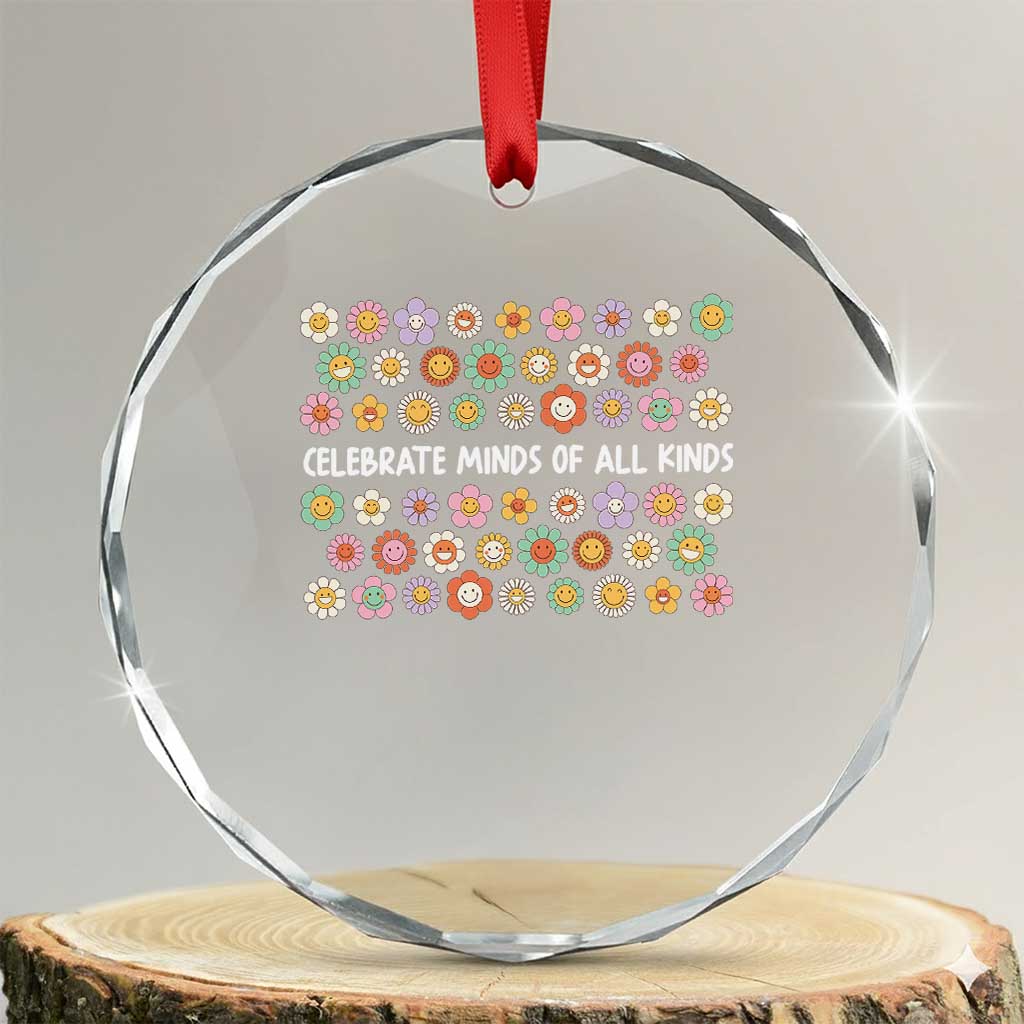 Funny Celebrate Minds Of All Kinds Crystal Glass Ornament Autism Awareness Retro Flower TS11 Transparent Glass 3'' Circle Print Your Wear