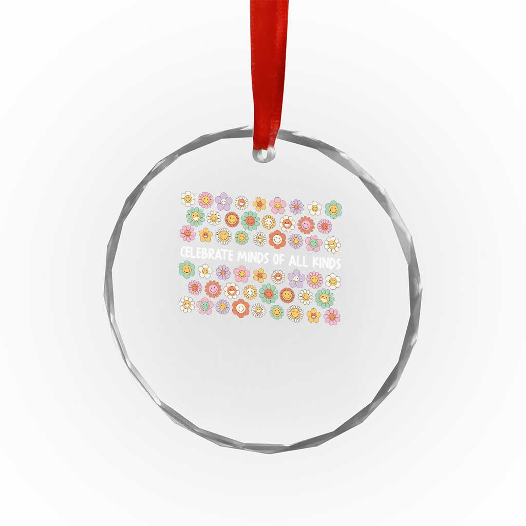 Funny Celebrate Minds Of All Kinds Crystal Glass Ornament Autism Awareness Retro Flower TS11 Print Your Wear